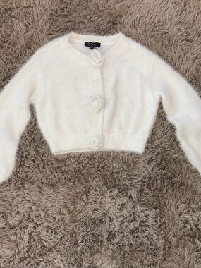 Bardot Juniors RARE Cream Fuzzy Rosette-Button Cardigan Size 6-7